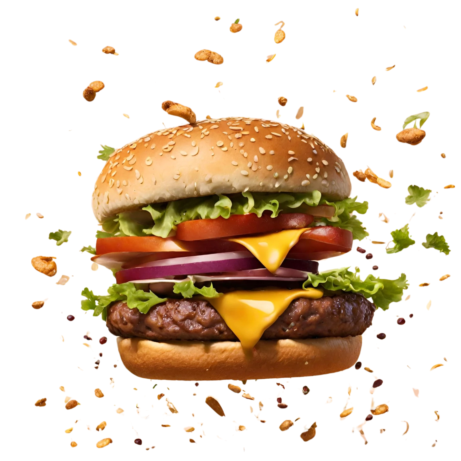 Burger The Big V. entouré d'éclats d'oignons frits